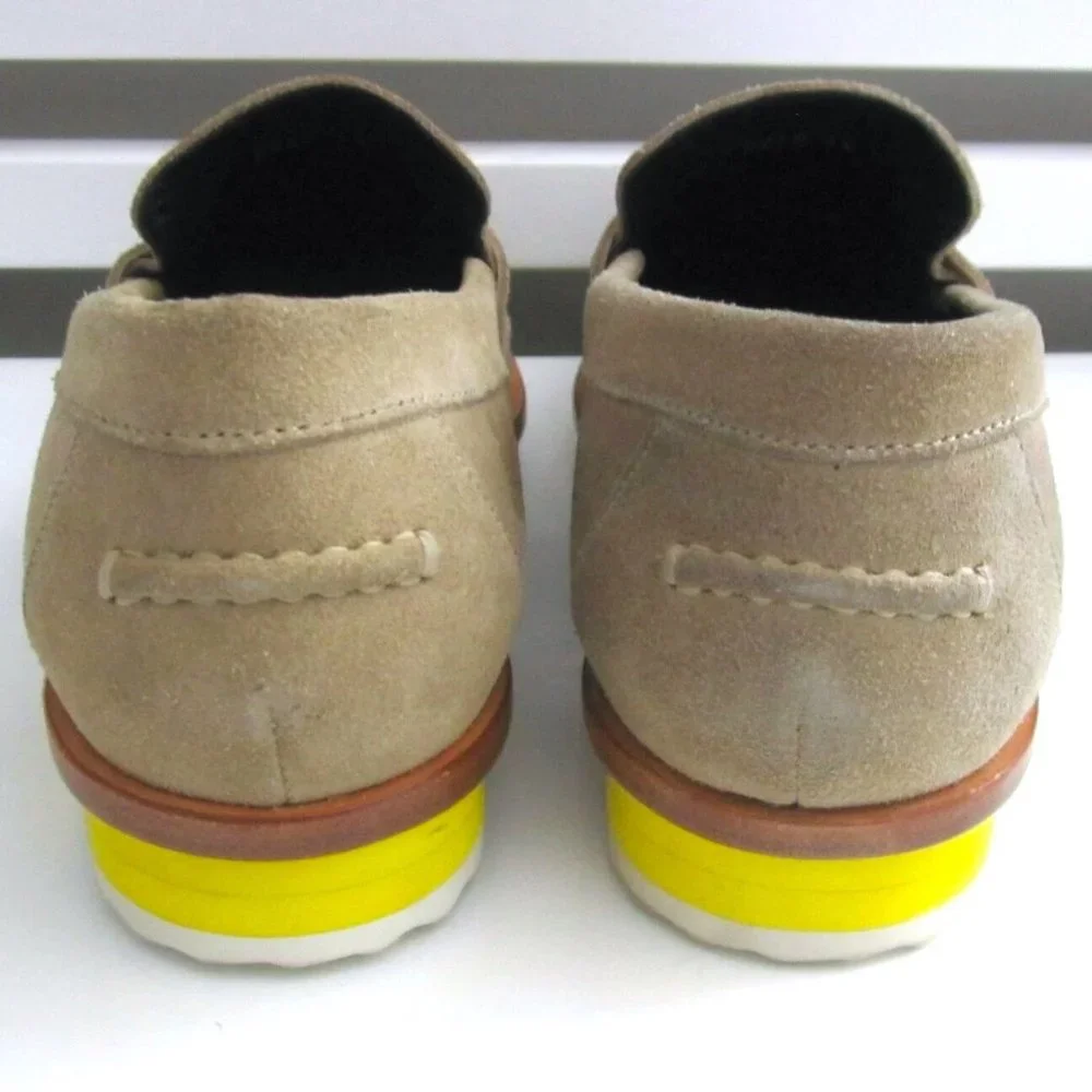 Pierre Hardy Beige Suede Loafers with Yellow & Orange Trim